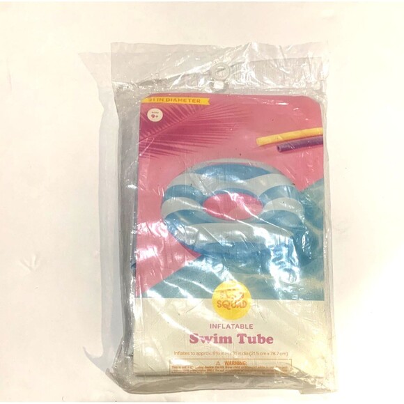 Sun Squad Inflatable Swim Tube 31" Float Blue And White Stripes NEW (SEE PHOTOS) - Picture 2 of 3